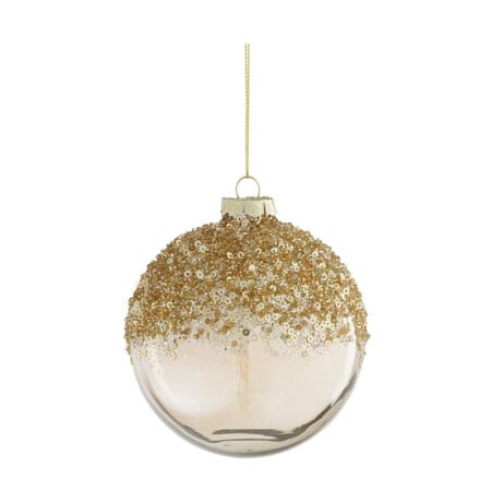 Boule de Noël en verre saupoudré de brillants champagne, 4''