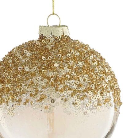Boule de Noël en verre saupoudré de brillants champagne, 4'' - Décors Véronneau