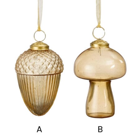 Ornement de Noël champignon ou gland en verre doré, 3'' - Décors Véronneau
