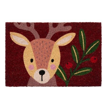 Holly reindeer Christmas doormat, 16 x 24''