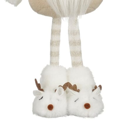 Cream Christmas gnome plush in slippers, 19'' - Décors Véronneau