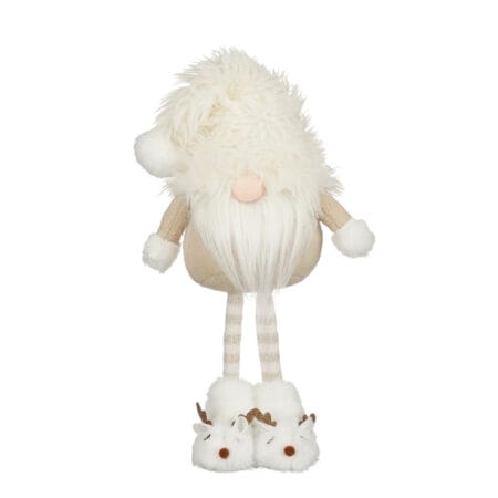 Cream Christmas gnome plush in slippers, 19''