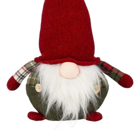 Peluche gnome de Noël rouge et vert à carreaux, 15,5'' - Décors Véronneau