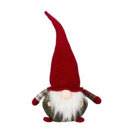 Peluche gnome de Noël rouge et vert à carreaux, 15,5''