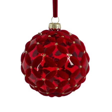Boule de Noël en verre à motif de fleurs rouges, 4''