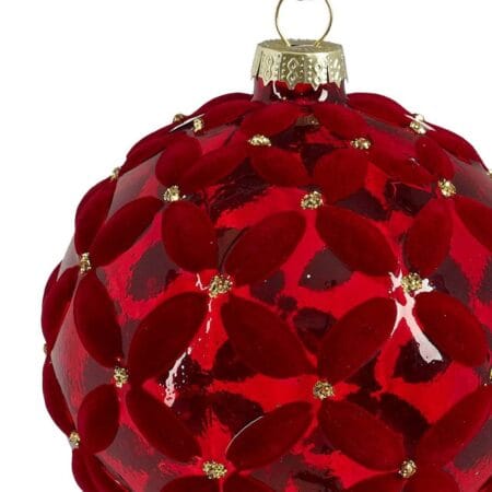 Boule de Noël en verre à motif de fleurs rouges, 4'' - Décors Véronneau