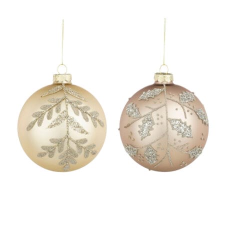 Boule de Noël à motif de feuillage champagne, 4''