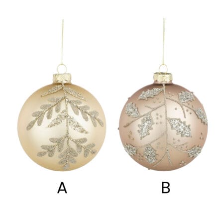 Boule de Noël à motif de feuillage champagne, 4'' - Décors Véronneau