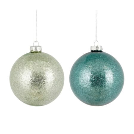 Boule de Noël verte ou aqua en verre, 4''