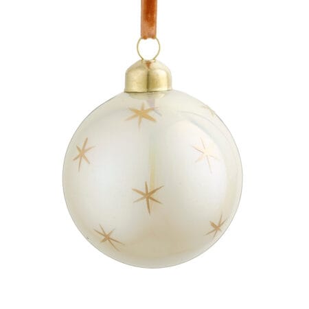 Boule de Noël en verre crème nacré avec étoiles, 3''