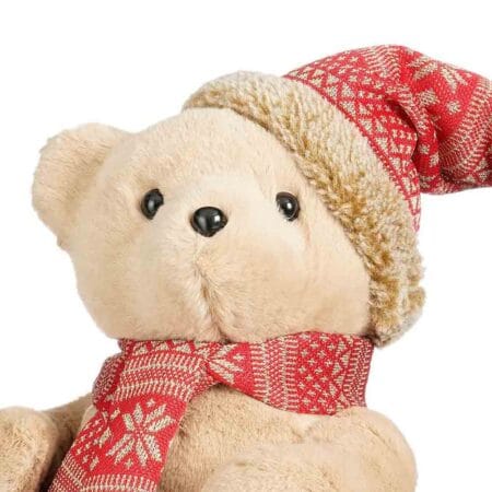 Ourson en peluche de Noël avec tuque rouge, 13'' - Décors Véronneau