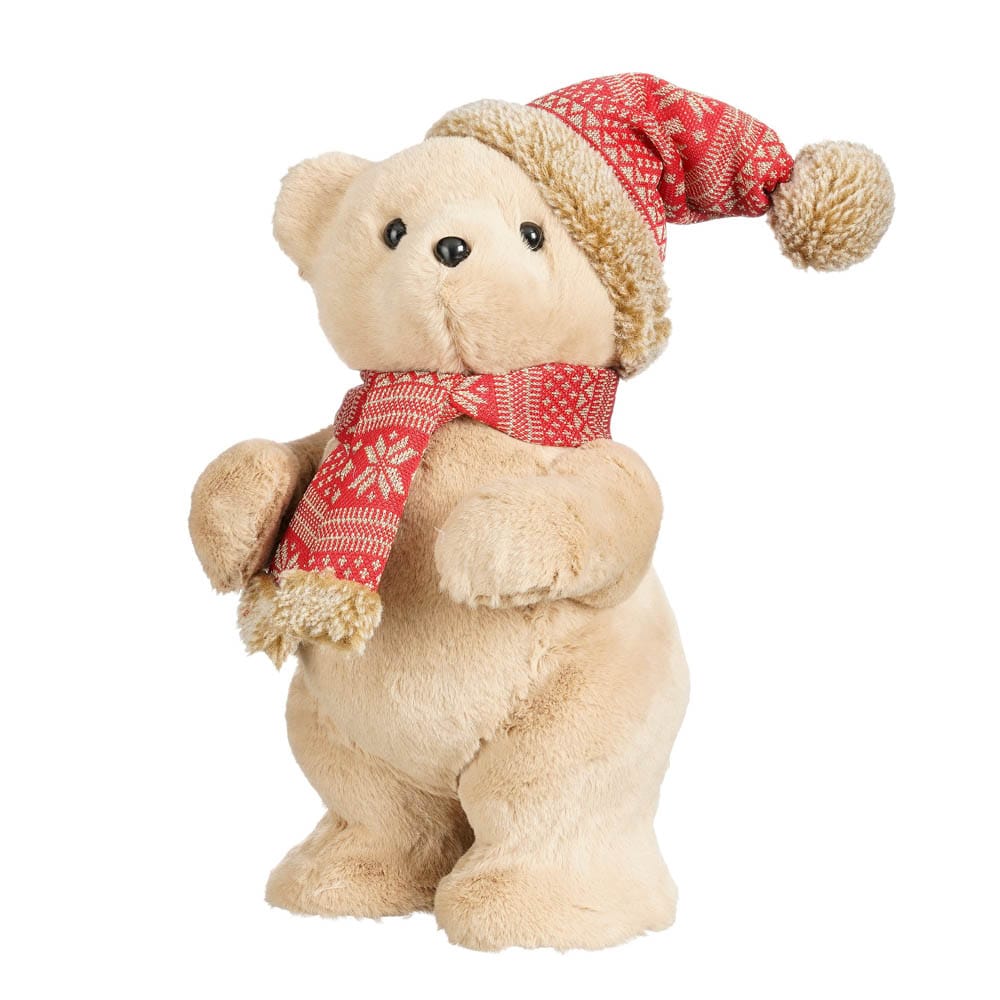 Ourson en peluche de Noël avec tuque rouge - Décors Véronneau