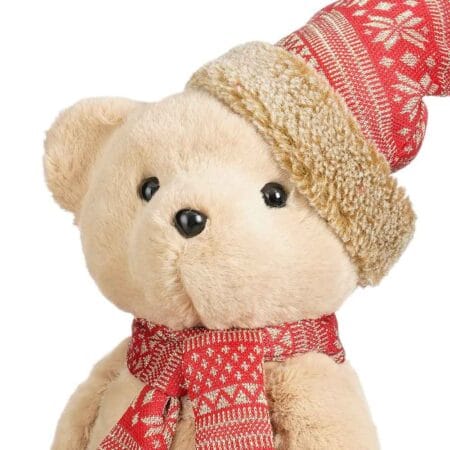 Teddy bear Christmas plush with red hat, 9,5'' - Décors Véronneau