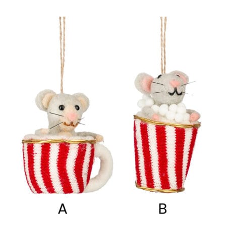 Ornement de Noël souris dans une tasse, 4,5'' - Décors Véronneau