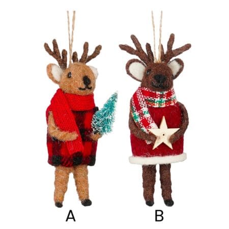 Festive felt reindeer Christmas ornament, 6'' - Décors Véronneau