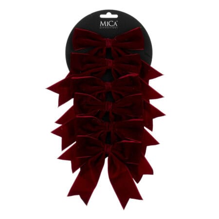 Set of 6 burgundy mini Christmas bows, 5,5''