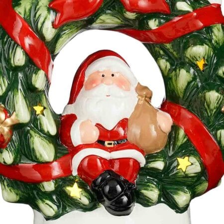 Illuminated Santa Claus wreath holiday decoration, 9'' - Décors Véronneau