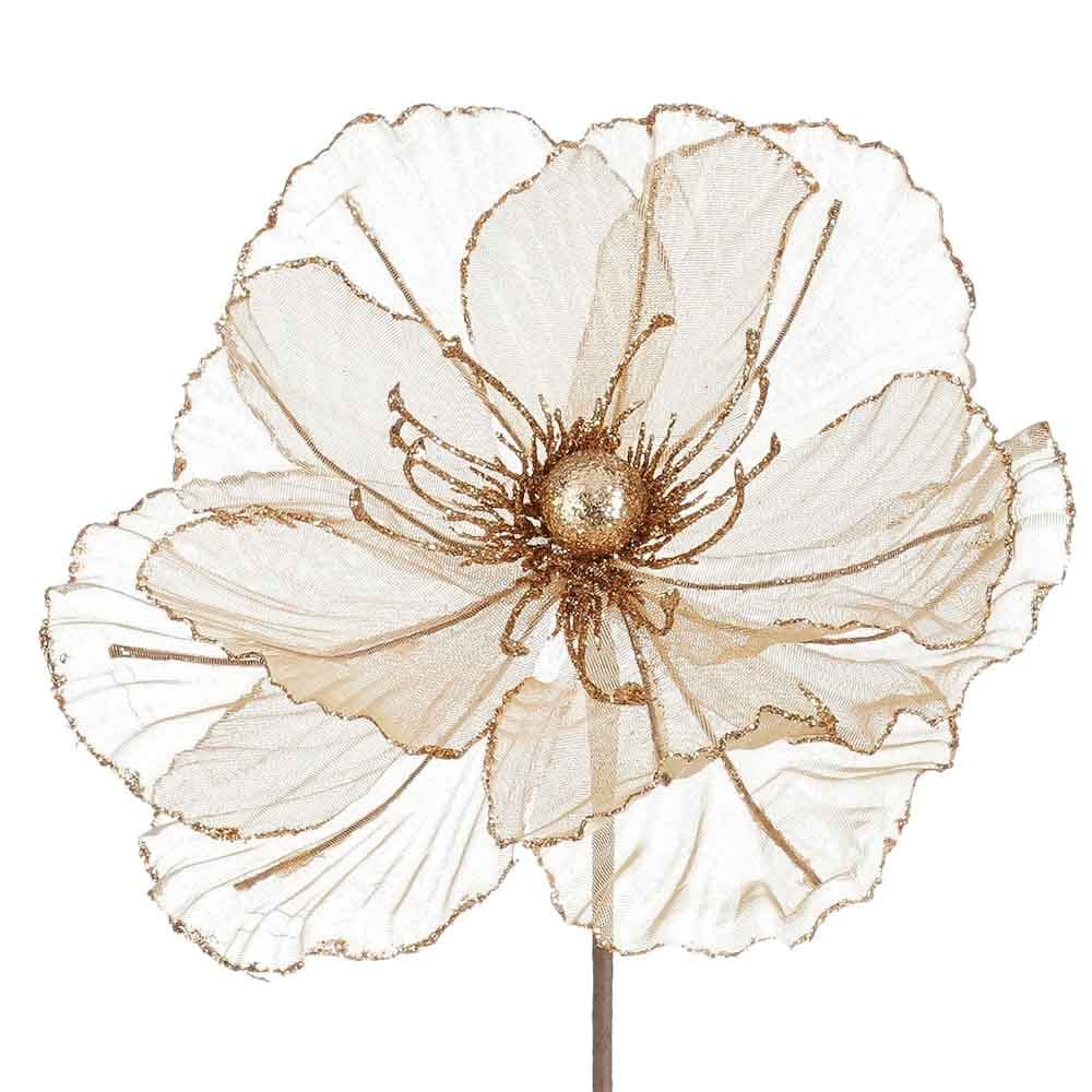Fleur de Noël champagne au centre perlé - Décors Véronneau