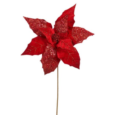 Fleur de Noël poinsettia rouge artificiel avec brillants, 27''