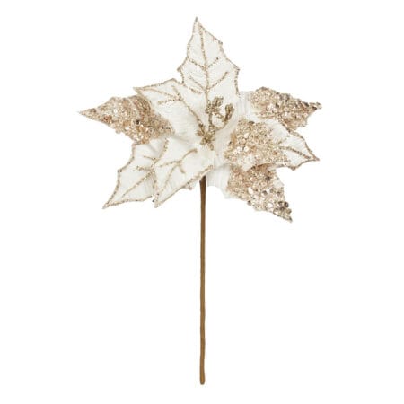 Fleur de Noël poinsettia crème artificiel avec paillettes, 12''