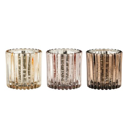 Festive metallic glass tealight holder, 3''