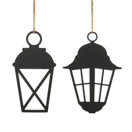 Large black metal lantern Christmas ornament, 12''