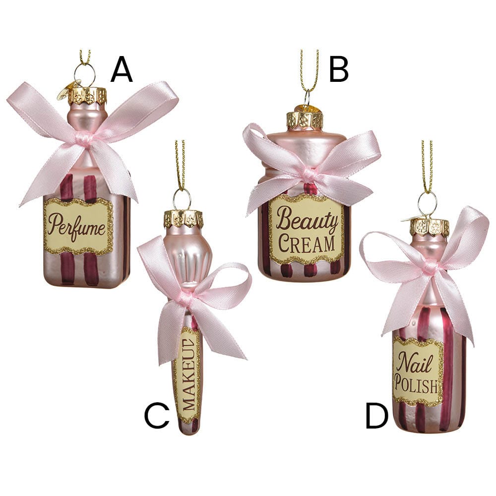 Ornement de Noël bouteille de cosmétique rose en verre - Décors Véronneau