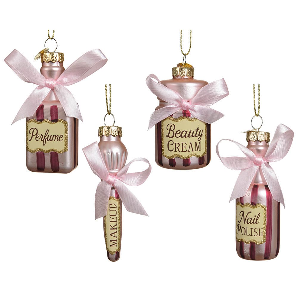 Ornement de Noël bouteille de cosmétique rose en verre - Décors Véronneau