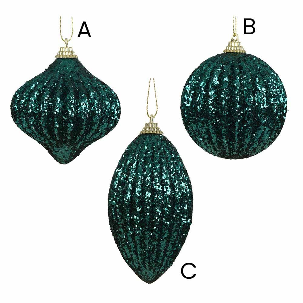 Ornement de Noël strié émeraude scintillant - Décors Véronneau