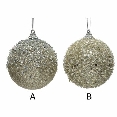 Boule de Noël champagne avec perles et brillants, 4'' - Décors Véronneau