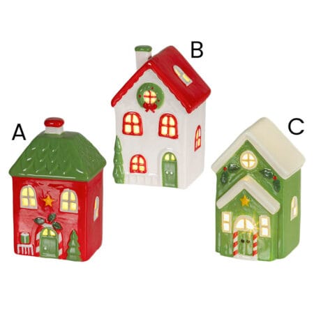 Small red and green LED Christmas house, 5,5'' - Décors Véronneau
