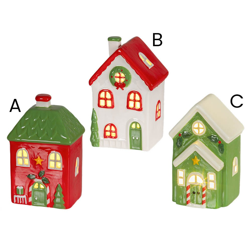 Petite maison de Noël illuminée rouge et verte - Décors Véronneau