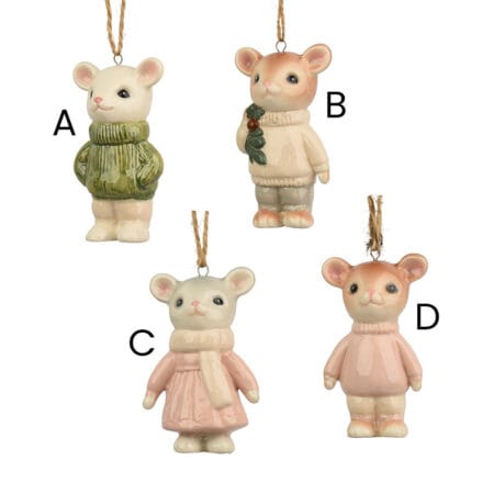 Porcelain mouse Christmas ornament with sweater, 3'' - Décors Véronneau