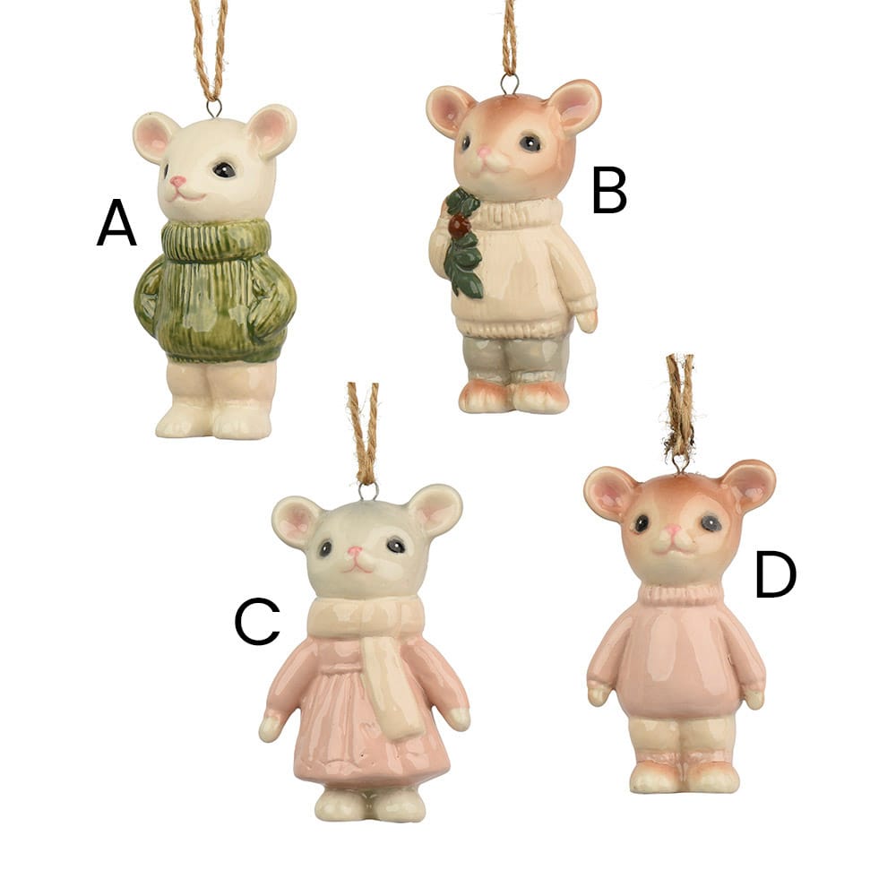 Ornement de Noël souris en porcelaine avec tricot - Décors Véronneau