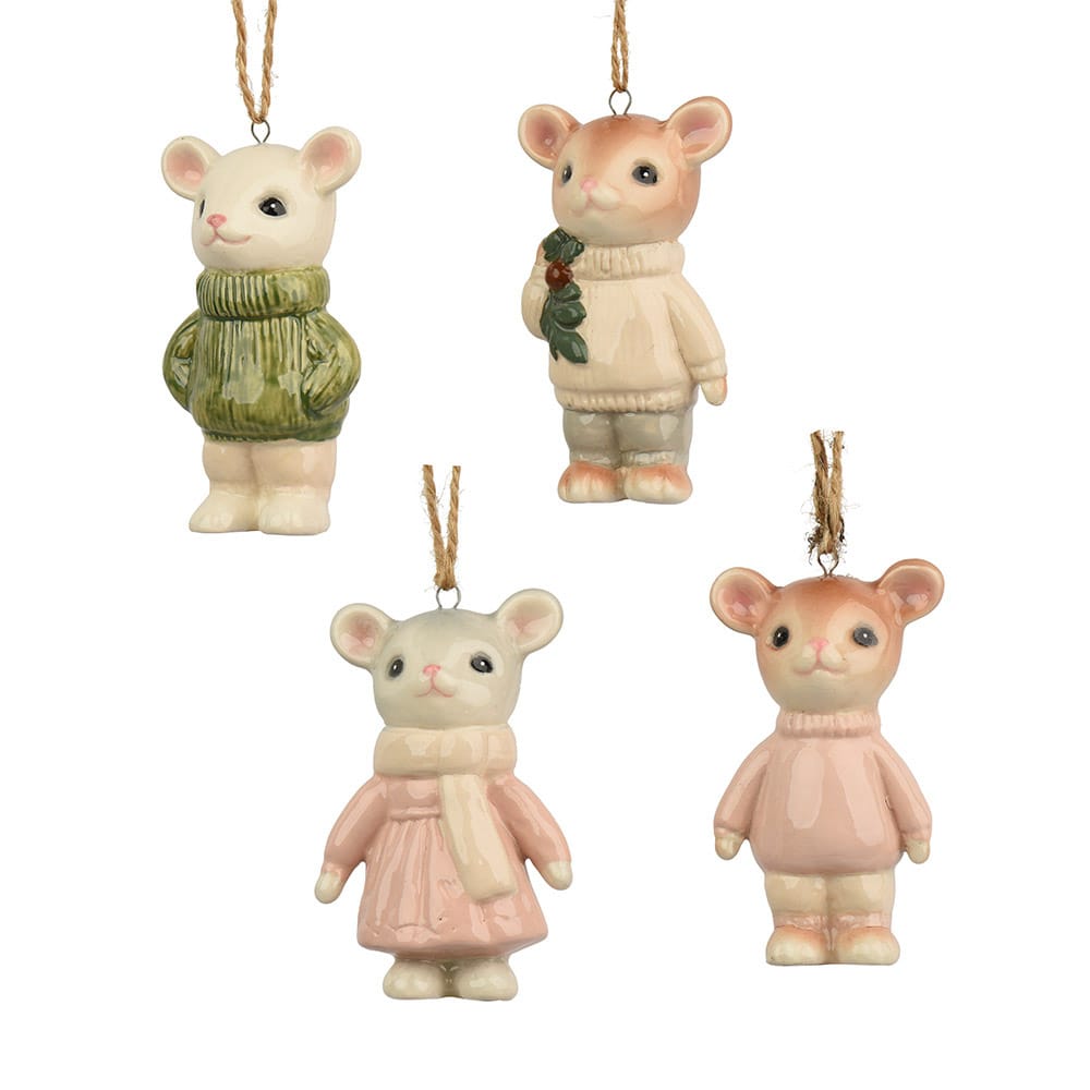 Ornement de Noël souris en porcelaine avec tricot - Décors Véronneau