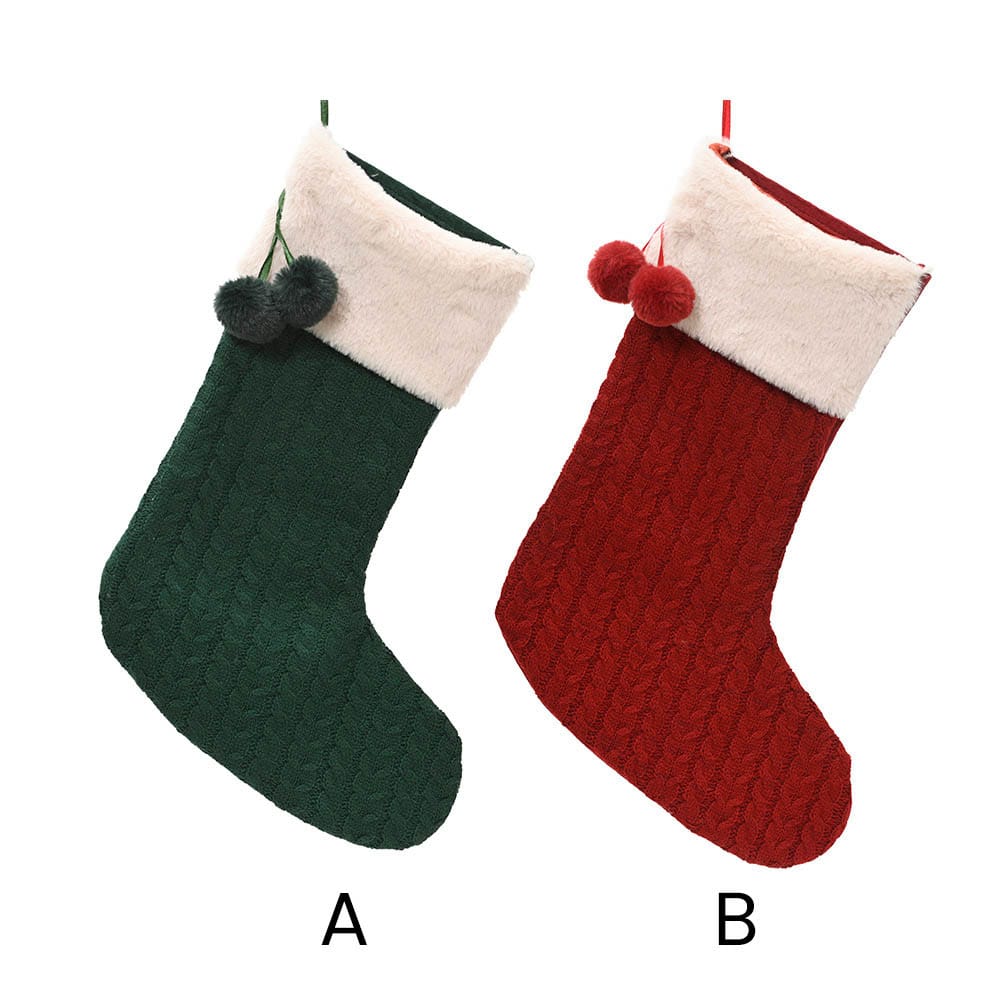 Bas de Noël rouge ou vert à pompons - Décors Véronneau
