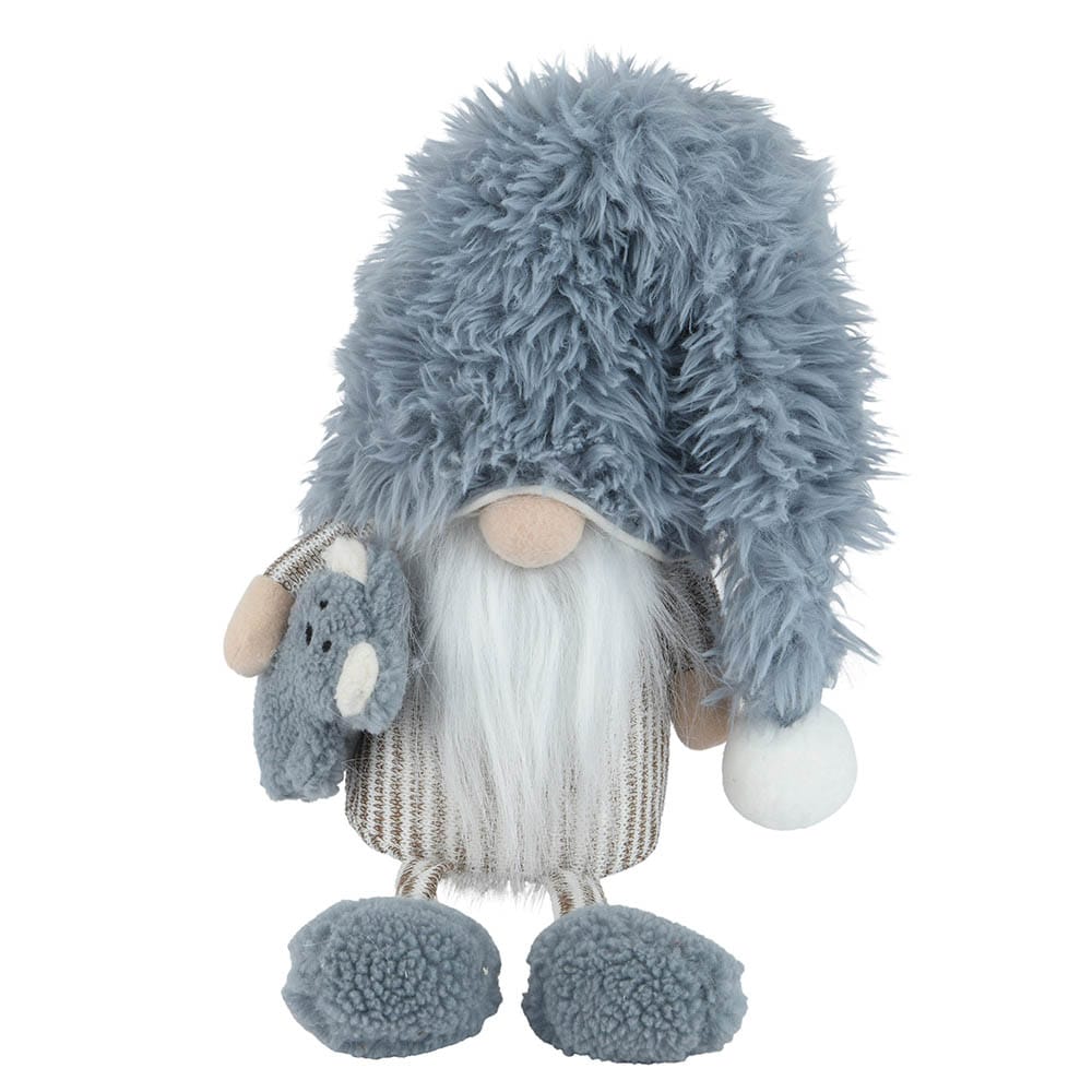Gnome de Noël bleu en pyjama avec sa peluche - Décors Véronneau