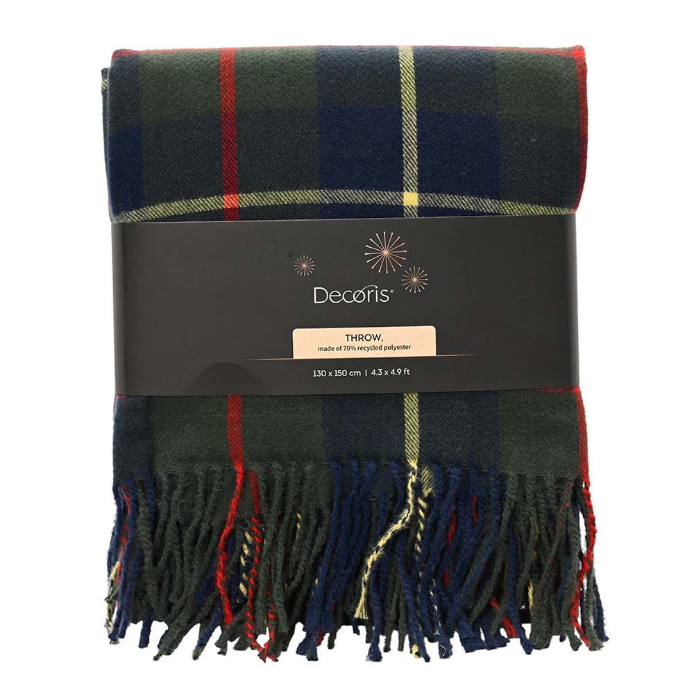 Jeté en polyester à motif tartan bleu foncé et vert - Décors Véronneau