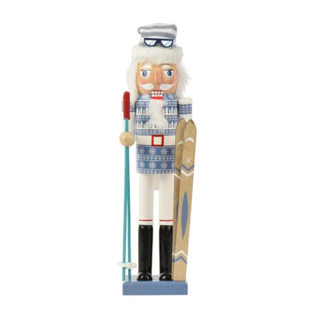 Casse-noisette bleu et blanc en skis en pin certifié FSC, 10''