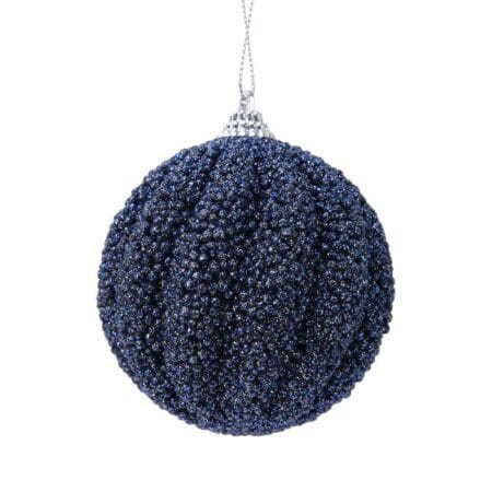 Boule de Noël en billes brillantes bleu foncé, 3''