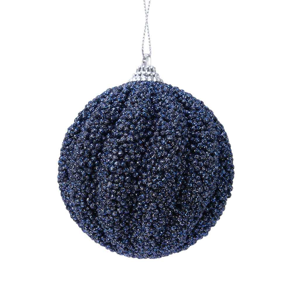 Boule de Noël en billes brillantes bleu foncé - Décors Véronneau