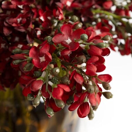 Fleurs de cerisier rouge en vase brun moucheté - Décors Véronneau