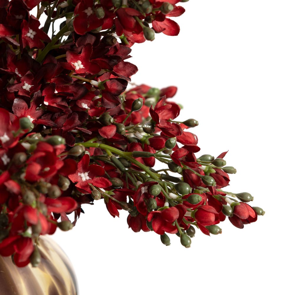 Fleurs de cerisier rouge en vase brun moucheté - Décors Véronneau