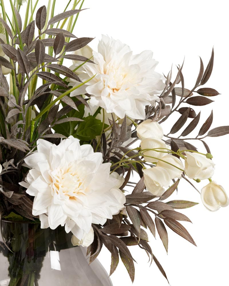 Bouquet champêtre de dahlias crème et graminées - Décors Véronneau
