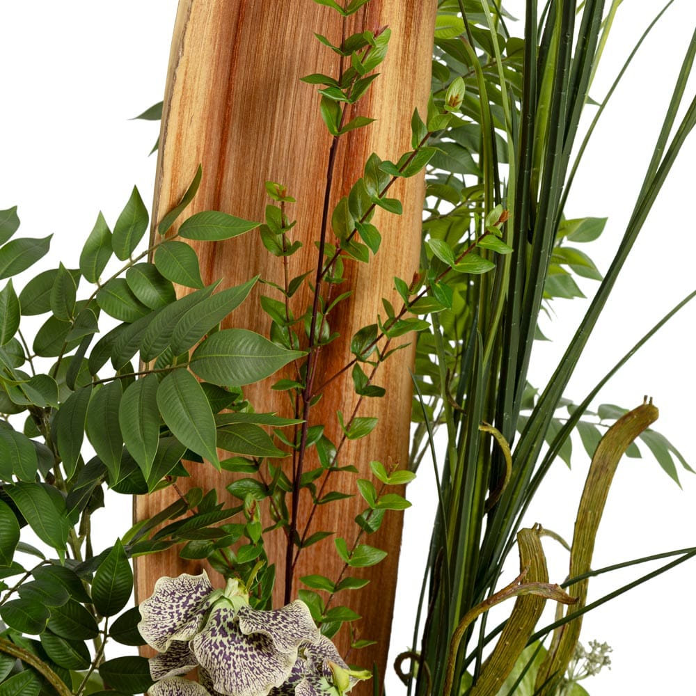 Grand arrangement de sol avec feuillage et palme de cocotier - Décors Véronneau