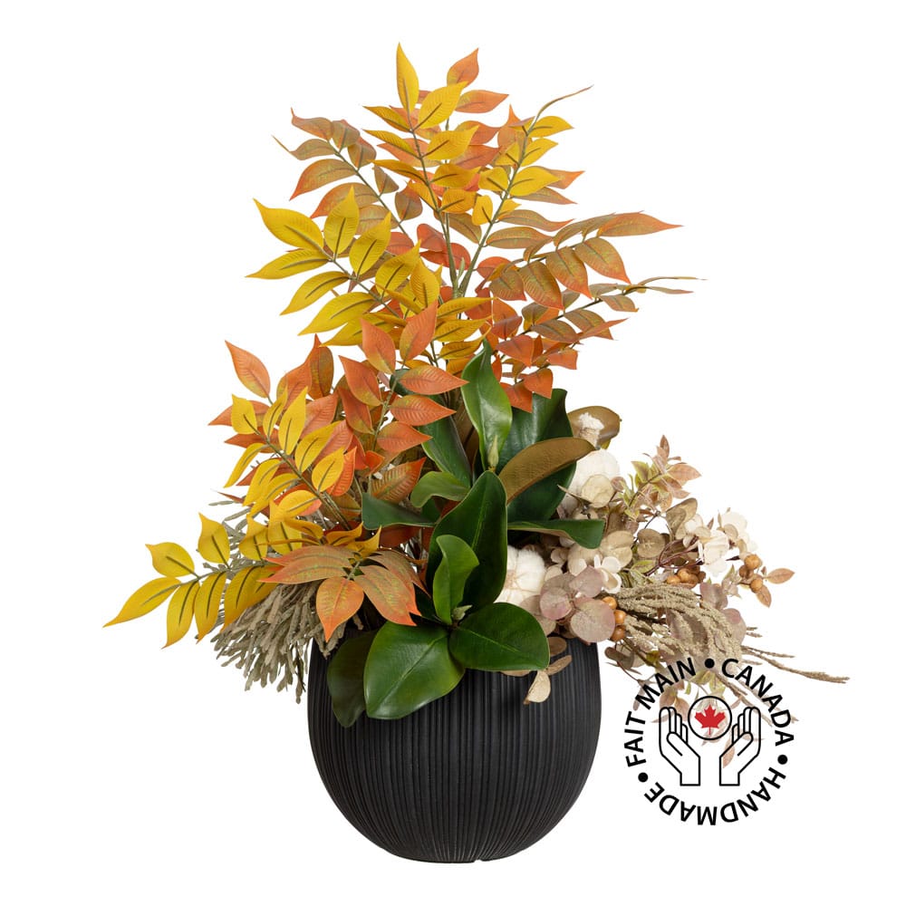 Arrangement d'automne avec feuillage et citrouilles - Décors Véronneau