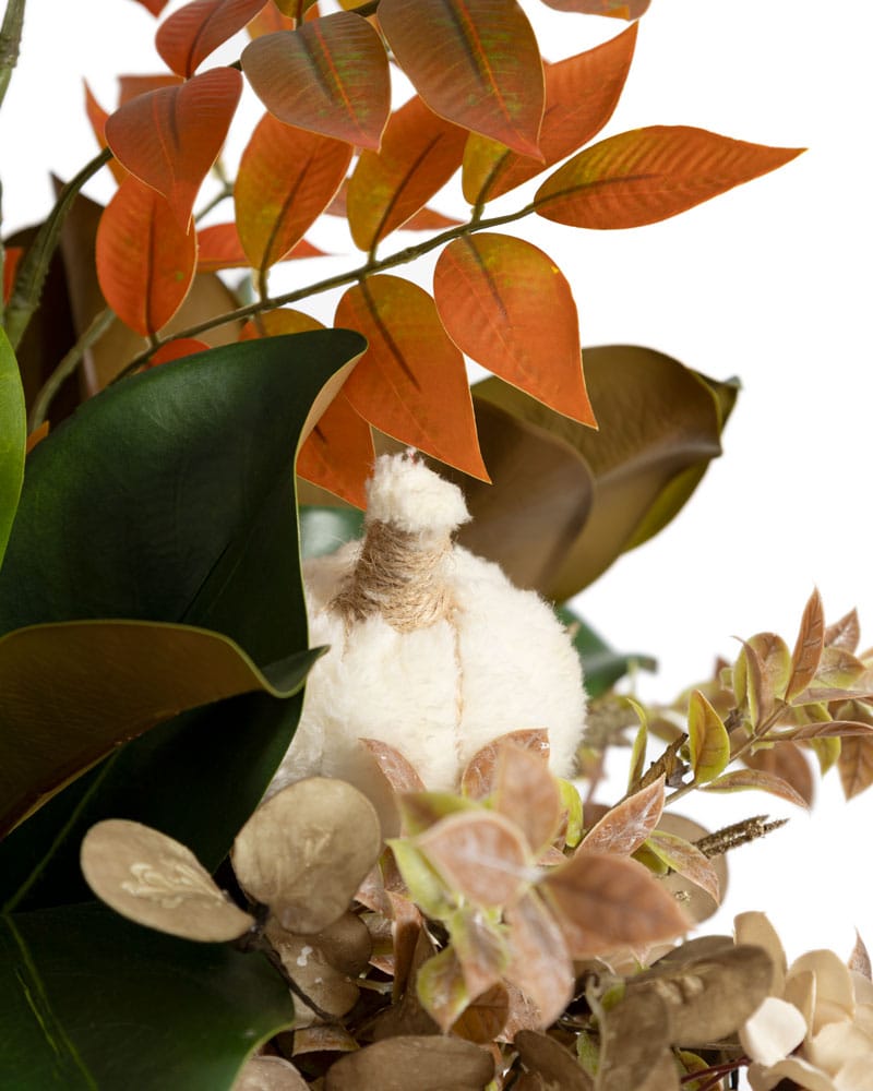 Arrangement d'automne avec feuillage et citrouilles - Décors Véronneau
