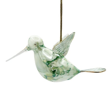 Green blown glass hummingbird ornament, 3.5
