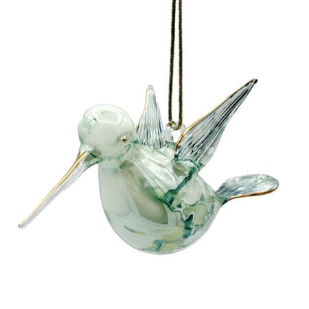 Green blown glass hummingbird ornament, 3.5
