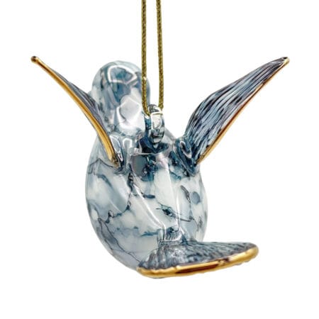 Blue blown glass hummingbird ornament, 3.5